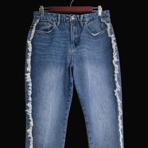 GOOD AMERICAN Good Boy High Rise Frayed‎ Side Straight Leg Jeans Size 29 Regular